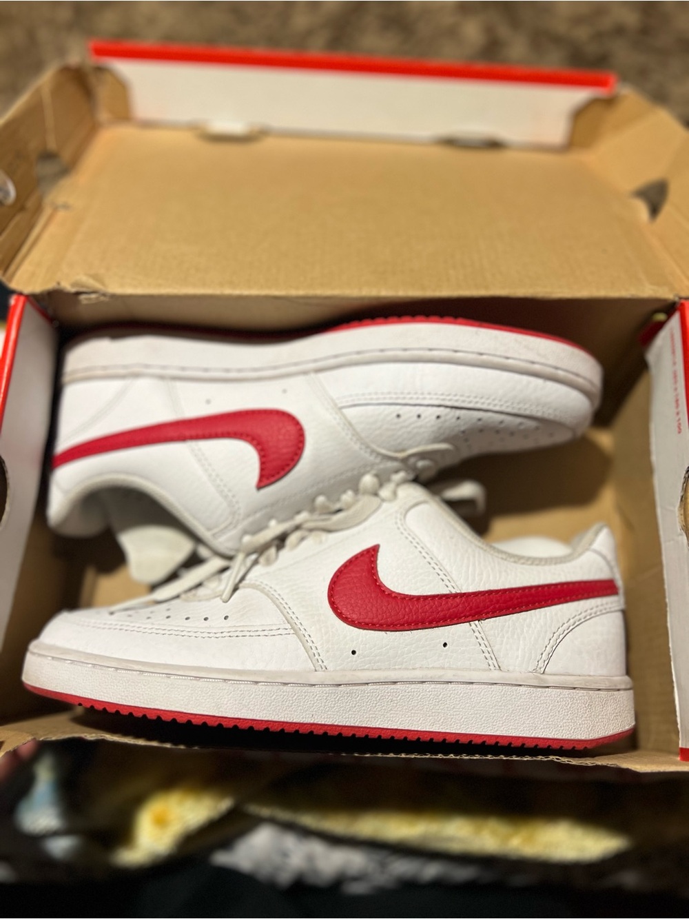 Nike Men’s White Sneakers with Red Swoosh